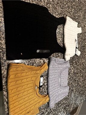 4 Tommy Hilfiger Cable Knit Sweater Tank - Black, cream, blue-grey, camel